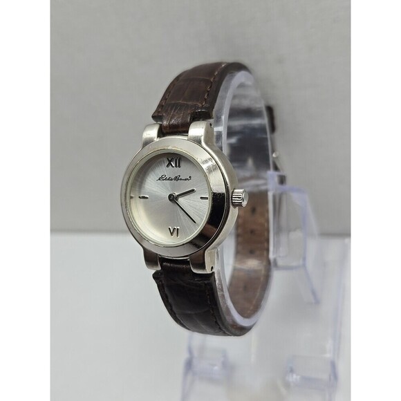 Eddie Bauer Roman Dial Womens Quartz Watch Brown Leather Band Silver New Battery main image 11